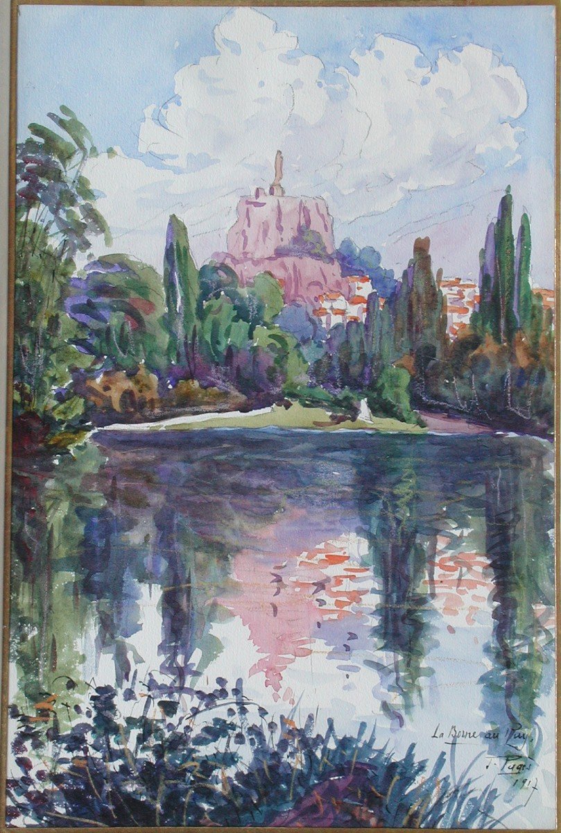 Jules Eugène Pages "la Borne Au Puy" 1917 Watercolor Gouache 35x25-photo-4